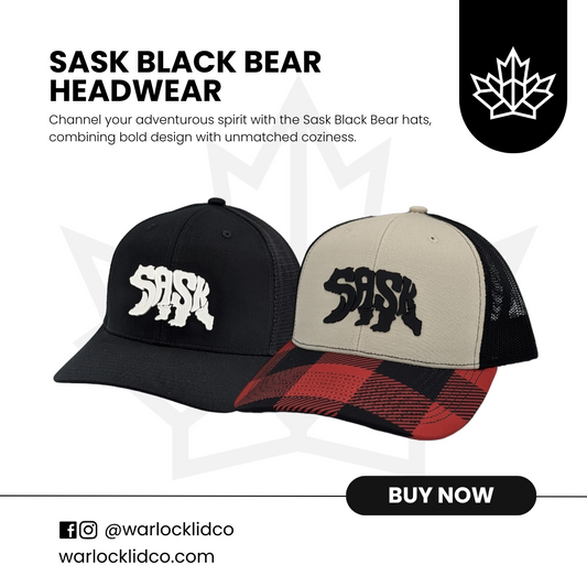 Sask Black bear Snapback Hats | Warlock Lid Co | Adjustable Trucker Cap