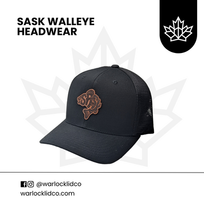 Sask Walleye Snapback Hats | Warlock Lid Co | Adjustable Leather Patch Hat