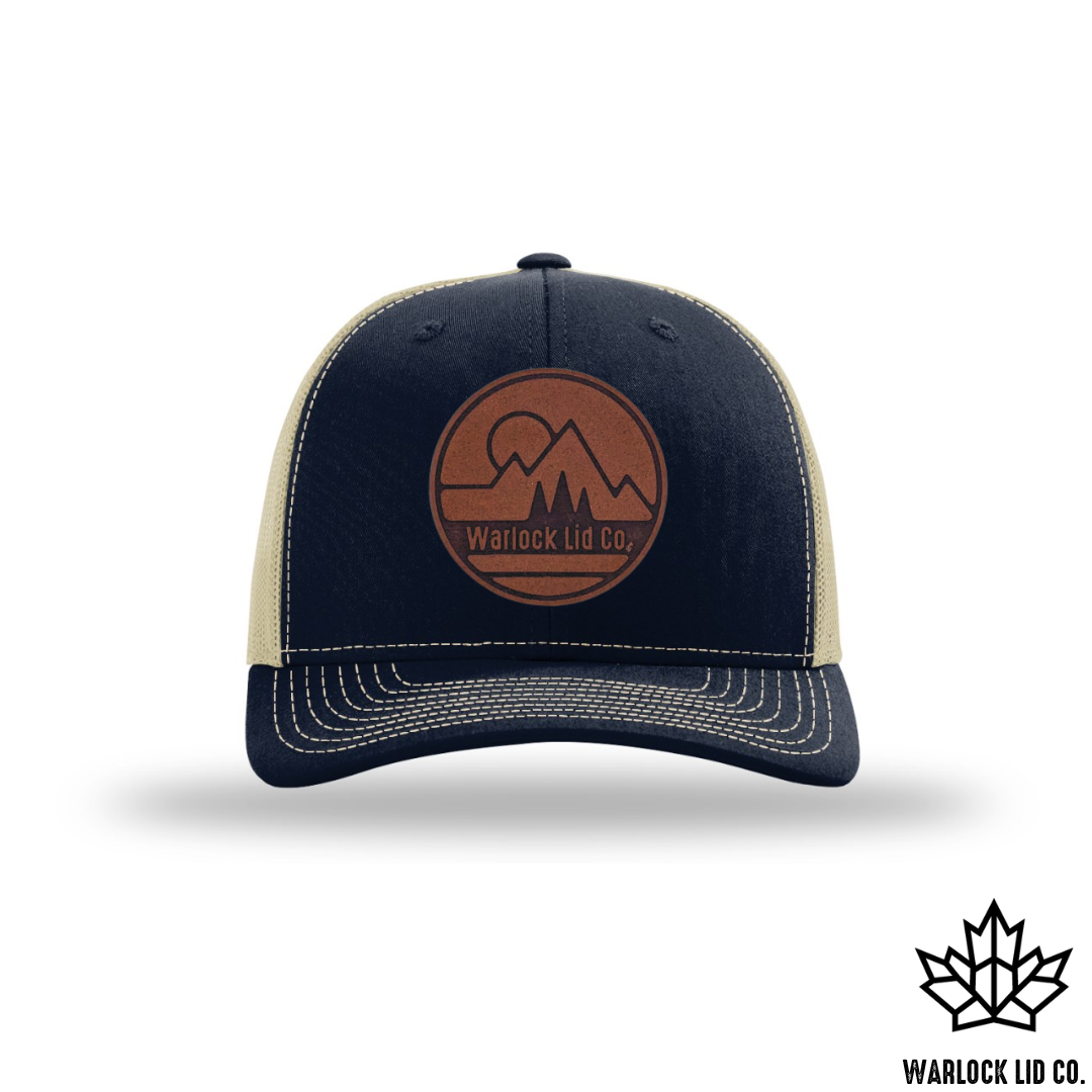 Cedar Sunrise Leather Patch Hats | Warlock Lid Co | Adjustable Snapback | Flexfit | Flatbill