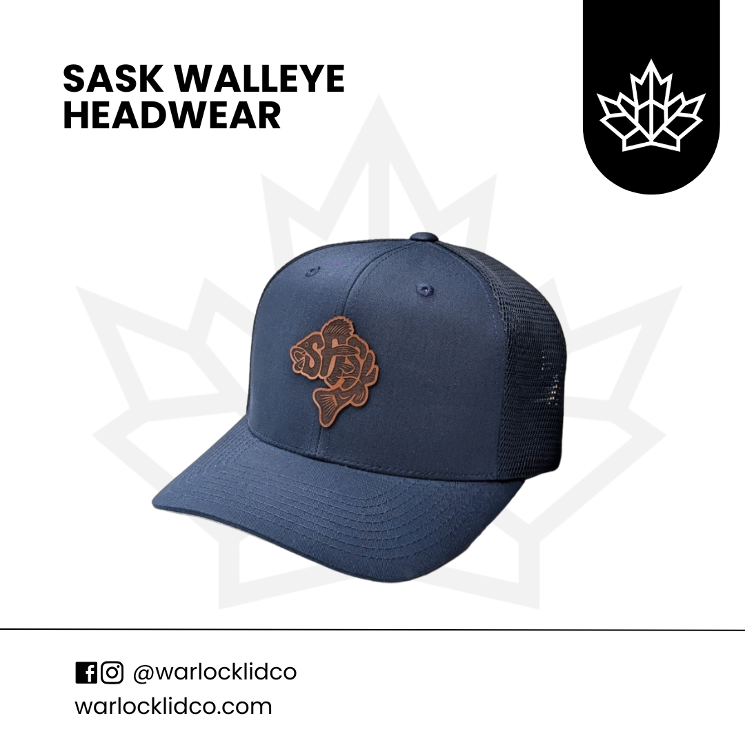 Sask Walleye Snapback Hats | Warlock Lid Co | Adjustable Leather Patch Hat