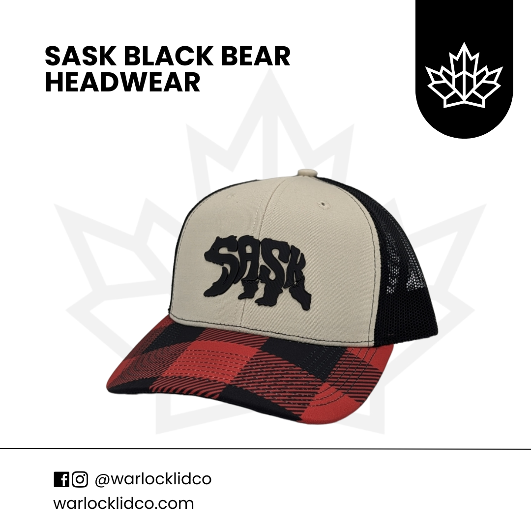 Sask Black bear Snapback Hats | Warlock Lid Co | Adjustable Trucker Cap