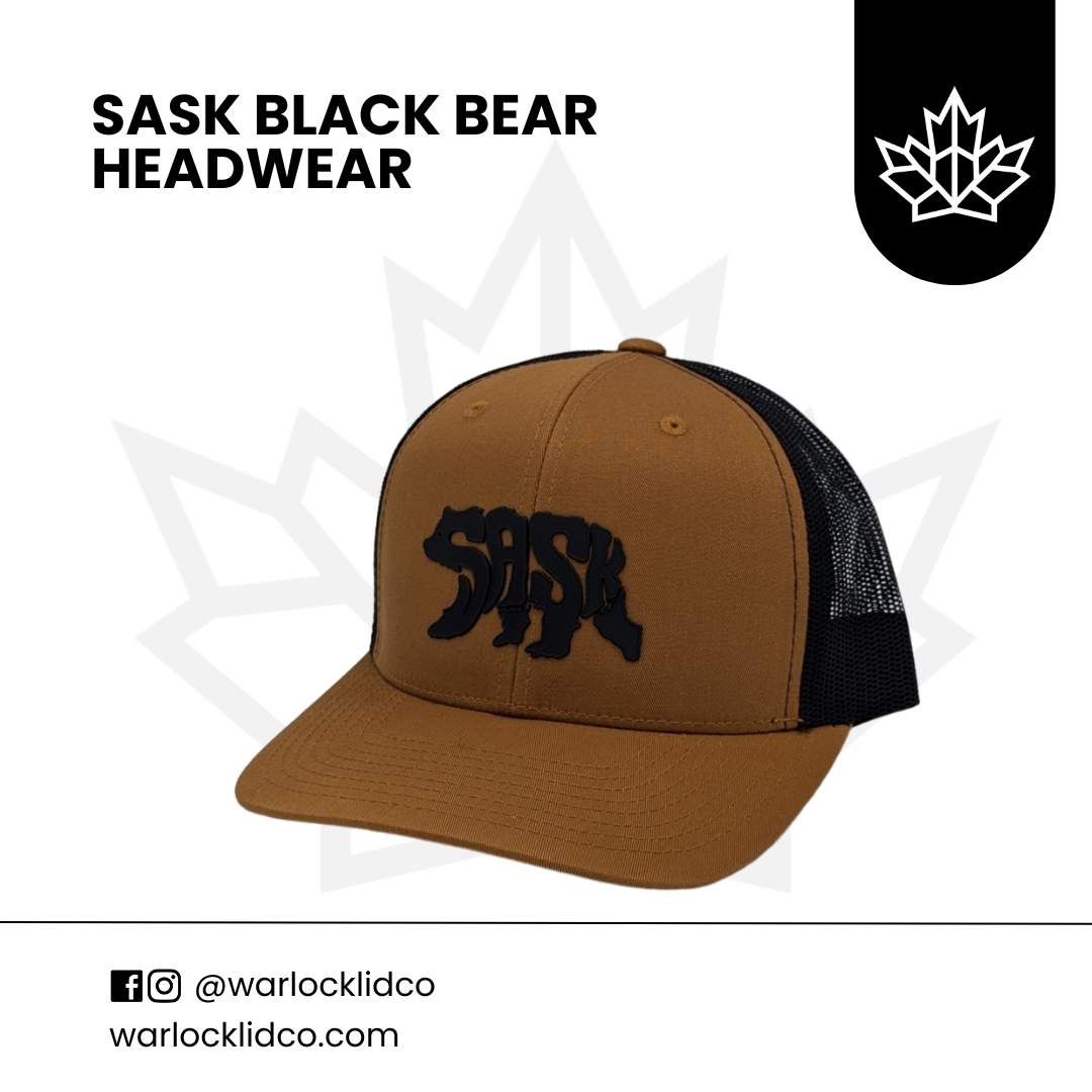 Sask Black bear Snapback Hats | Warlock Lid Co | Adjustable Trucker Cap