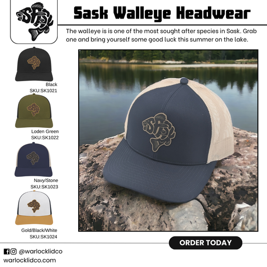 Sask Walleye Snapback Hats | Warlock Lid Co | Adjustable Leather Patch Hat