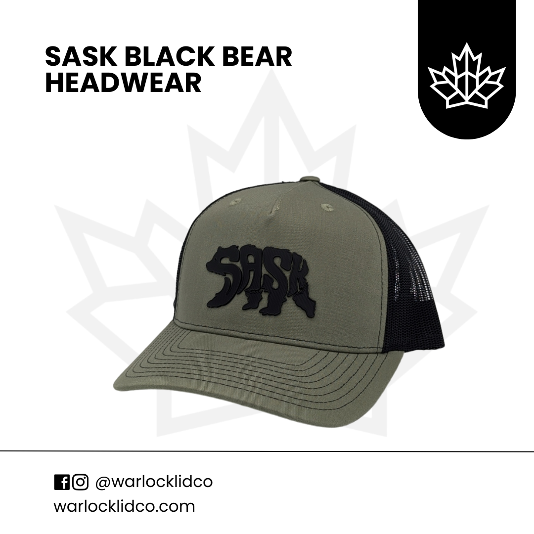 Sask Black bear Snapback Hats | Warlock Lid Co | Adjustable Trucker Cap