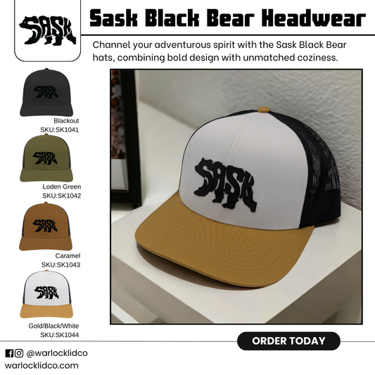 Sask Black bear Snapback Hats | Warlock Lid Co | Adjustable Trucker Cap