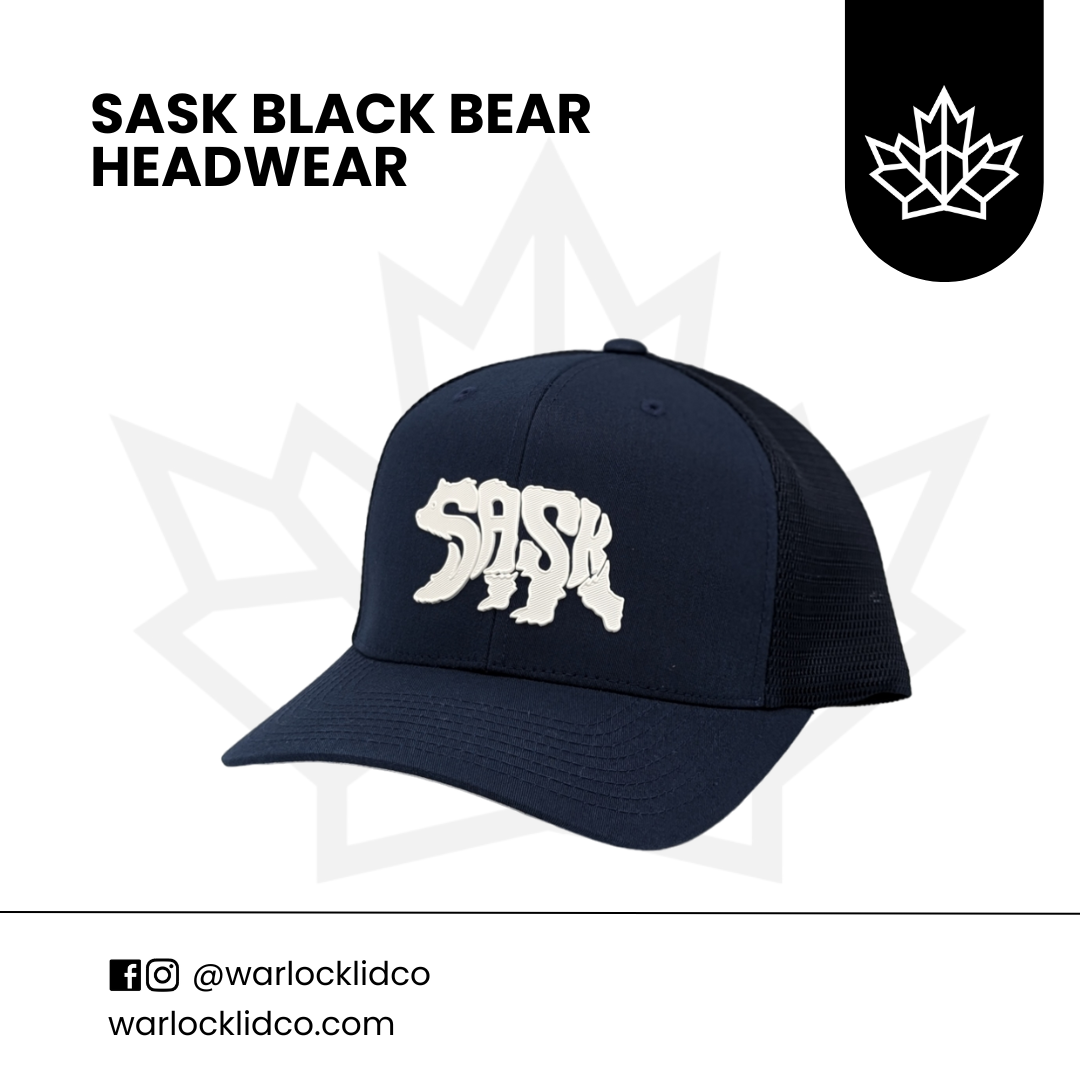 Sask Black bear Snapback Hats | Warlock Lid Co | Adjustable Trucker Cap