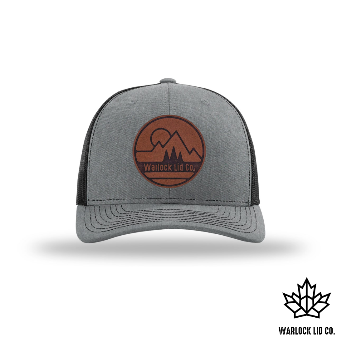 Cedar Sunrise Leather Patch Hats | Warlock Lid Co | Adjustable Snapback | Flexfit | Flatbill