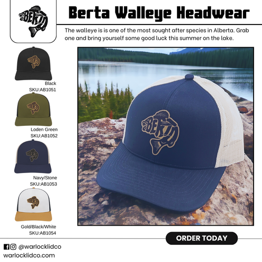 Berta Walleye Snapback Hats | Warlock Lid Co | Adjustable Leather Patch Hat