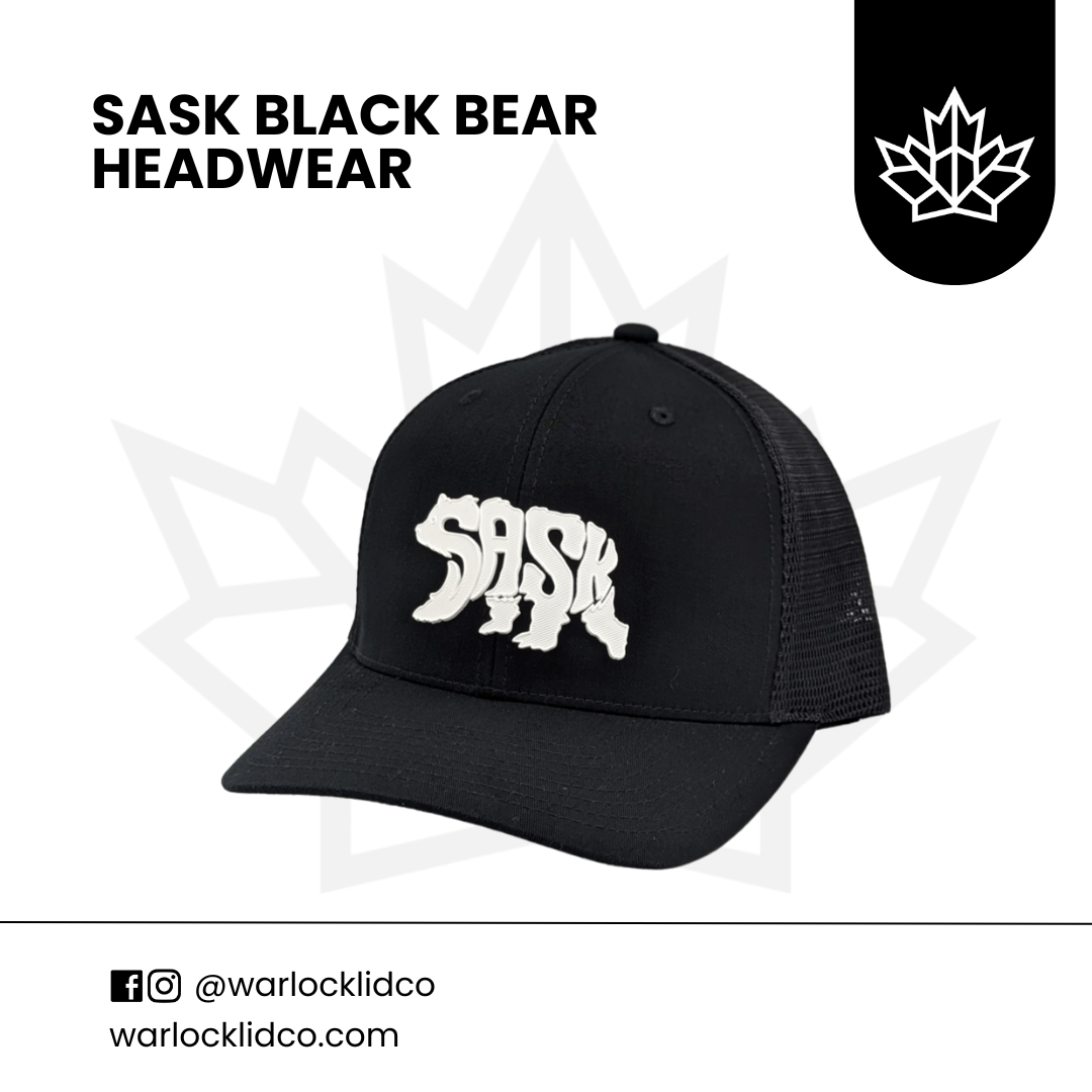 Sask Black bear Snapback Hats | Warlock Lid Co | Adjustable Trucker Cap